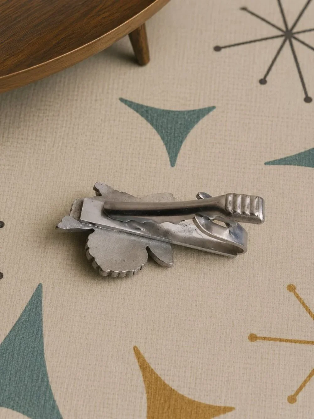 Sparrow Songbird Vintage Mid Century Modern Silver Tie Clip - Happy Smile Bird
